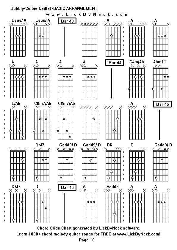 Chord Grids Chart of chord melody fingerstyle guitar song-Bubbly-Colbie Caillat -BASIC ARRANGEMENT,generated by LickByNeck software.